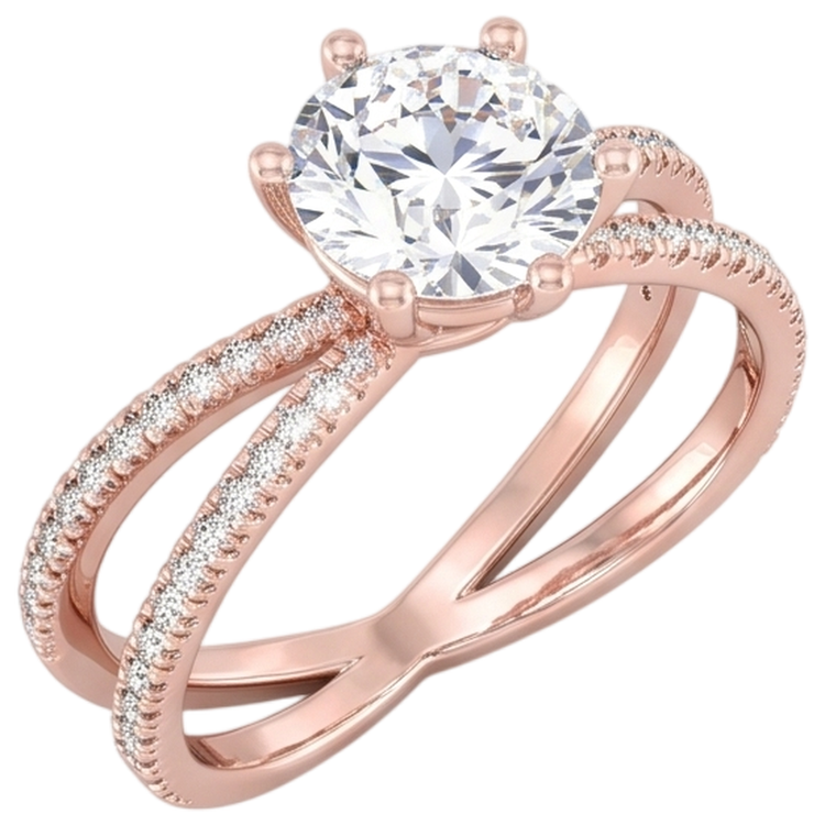 Brillant Tige Fendue Bague de Fiançailles – 1 carats en Or 14K
