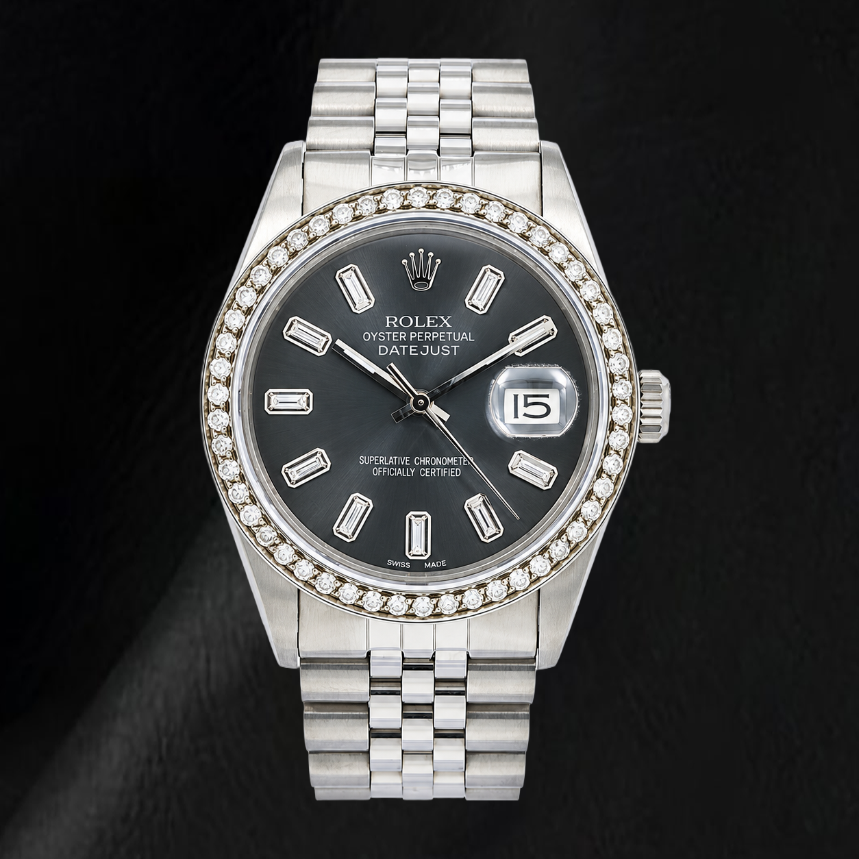 Montre Rolex Datejust 16014 36 mm en Acier Inoxydable Cadran Diamants Gris