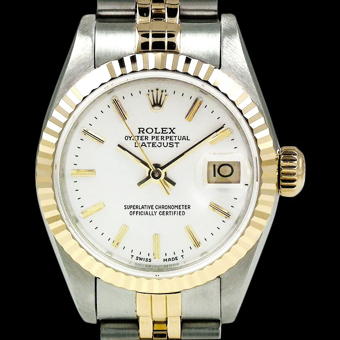 Cadran bâton blanc Datejust Rolex Regarder femme acier inoxydable & or Rolex