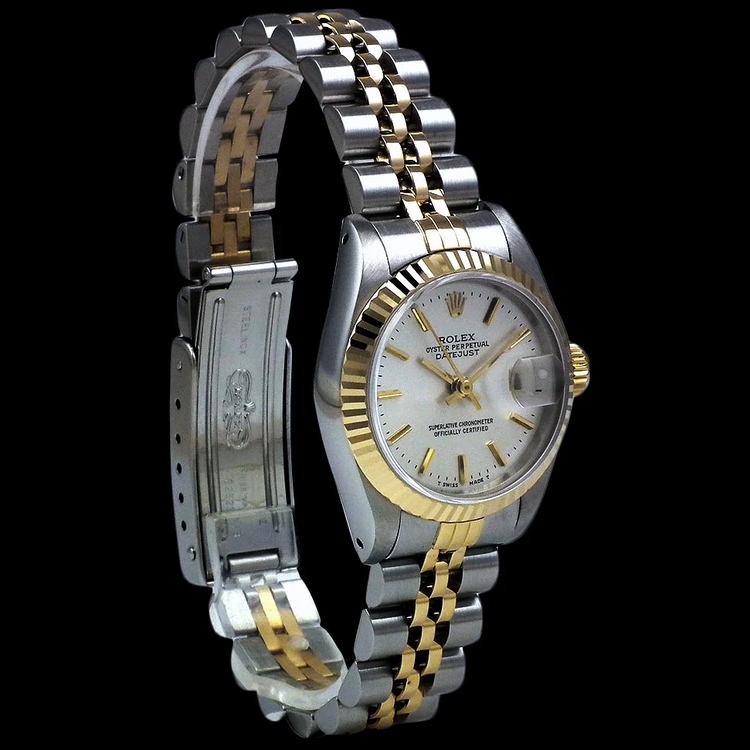 Cadran bâton blanc Datejust Rolex Regarder femme acier inoxydable & or Rolex