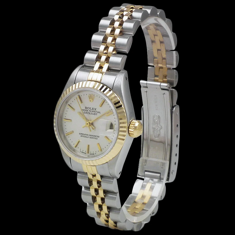 Cadran bâton blanc Datejust Rolex Regarder femme acier inoxydable & or Rolex