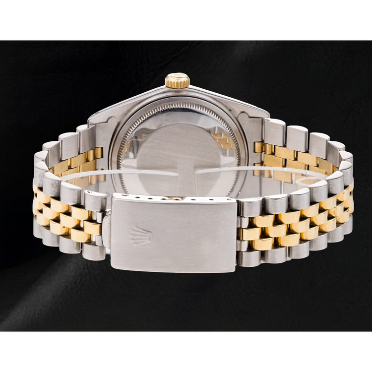 Cadran bâton bleu lunette cannelée Rolex Datejust gent montre deux tons réglage rapide