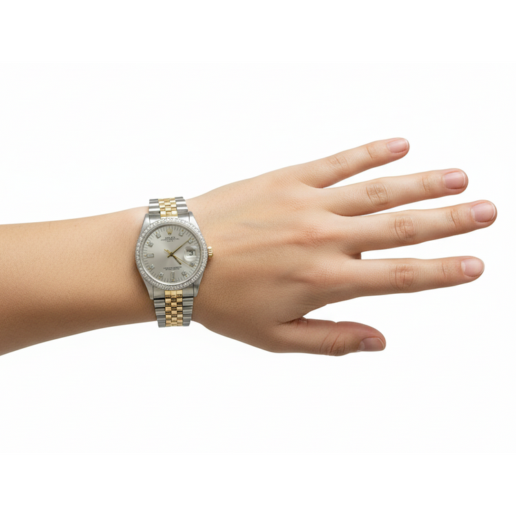 Cadran diamant argenté lunette Rolex Date hommes regarder acier inoxydable jubilé Bracelet