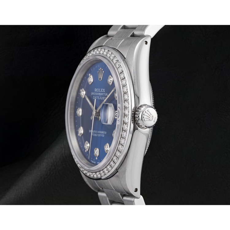Cadran diamant bleu étincelant lunette Datejust Rolex montre homme acier inoxydable ensemble rapide