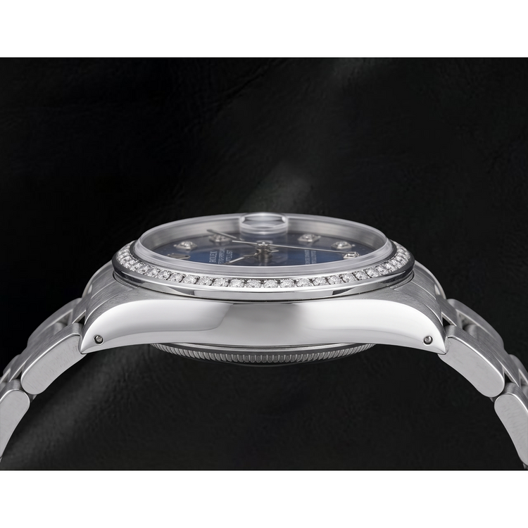 Cadran diamant bleu étincelant lunette Datejust Rolex montre homme acier inoxydable ensemble rapide