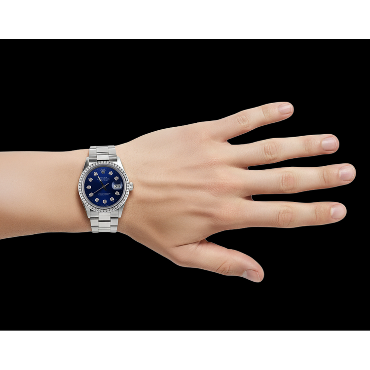 Cadran diamant bleu étincelant lunette Datejust Rolex montre homme acier inoxydable ensemble rapide
