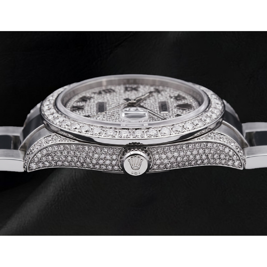 Cadran et lunette en diamant personnalisés Montre Rolex Datejust Bracelet pour femme acier inoxydable