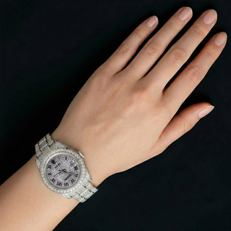 Cadran et lunette en diamant personnalisés Montre Rolex Datejust Bracelet pour femme acier inoxydable