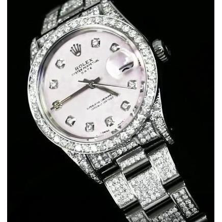 34 Mm Montre Rolex Glacé Diamant Personnalisé 10 Carats
