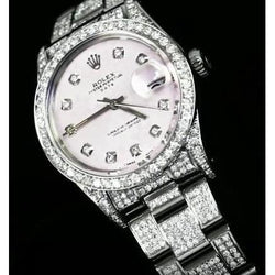 Cadran Blanc Date 34 Mm Montre Rolex Glacé Diamant Personnalisé 10 Carats