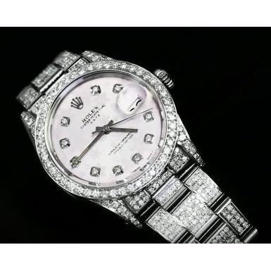 Cadran Blanc Date 34 Mm Montre Rolex Glacé Diamant 