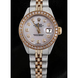 Cadran Blanc serpillière Diamant Lunette Rolex Datejust Montre Femme acier inoxydable & Or