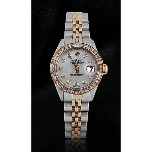 Cadran Blanc serpillière Diamant Lunette Rolex Datejust Montre Femme acier inoxydable 
