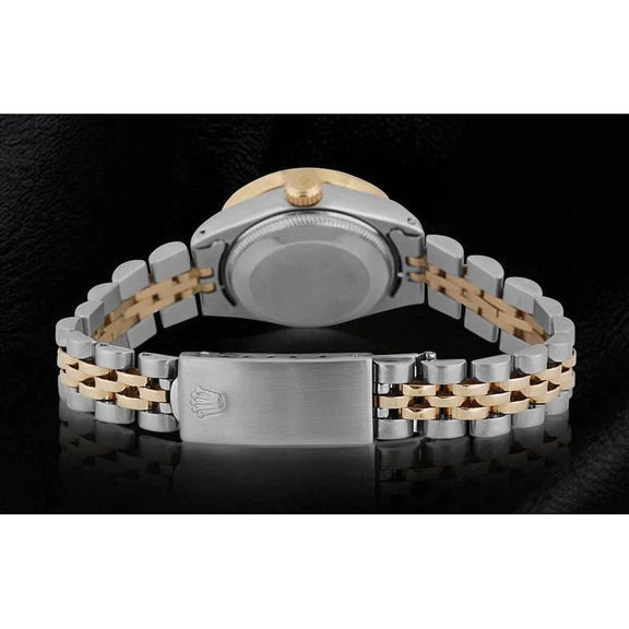 Cadran Blanc serpillière Diamant Lunette Rolex Montre Femme acier inoxydable & Or
