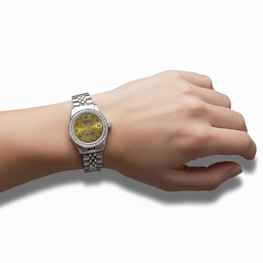 Cadran arabe Montre Rolex Datejust Lunette en diamant Bracelet acier inoxydable jubilé P1