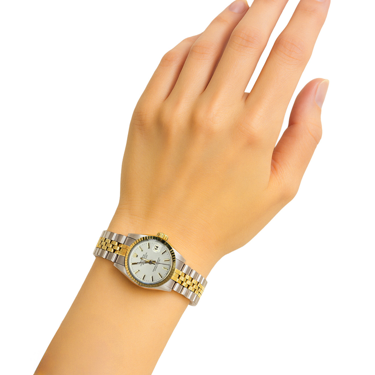 Cadran bâton blanc Datejust Rolex Regarder femme acier inoxydable & or Rolex P2