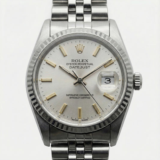 Cadran bâton blanc Regarder Rolex Datejust acier inoxydable Lunette cannelée Datejust