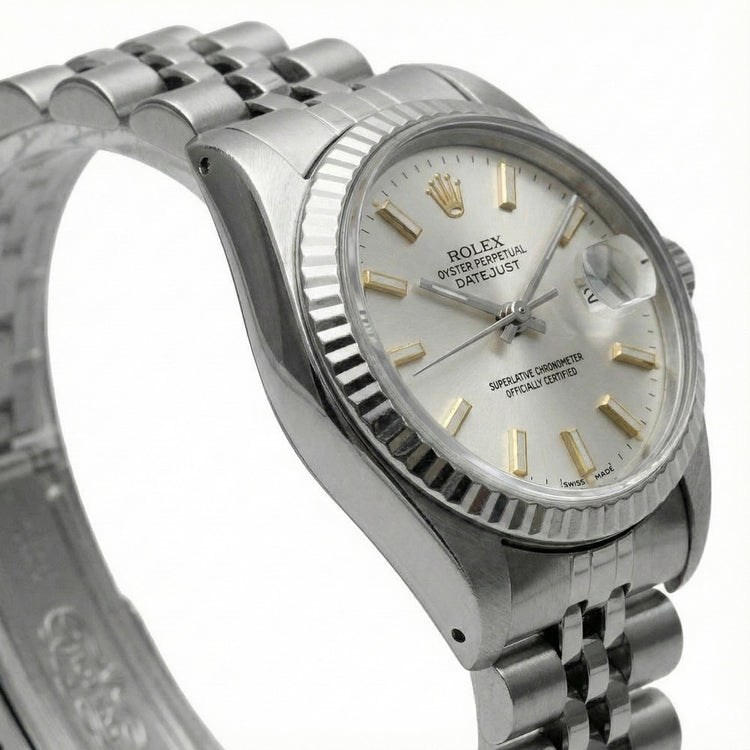 Cadran bâton blanc Regarder Rolex Datejust acier inoxydable Lunette cannelée Datejust