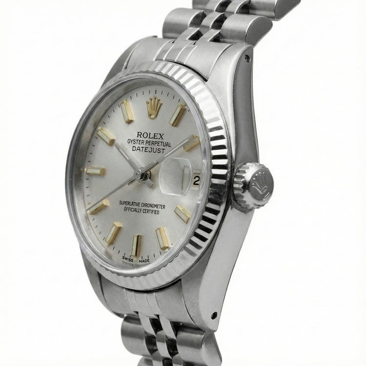 Cadran bâton blanc Regarder Rolex Datejust acier inoxydable Lunette cannelée Datejust