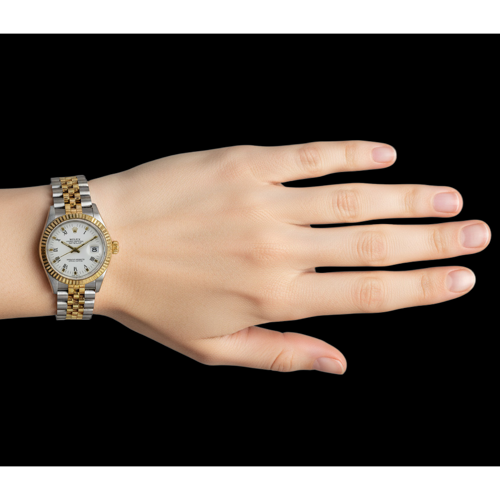 Cadran bâton blanc Rolex Jubilé Bracelet Datejust Montre Or acier inoxydable P4