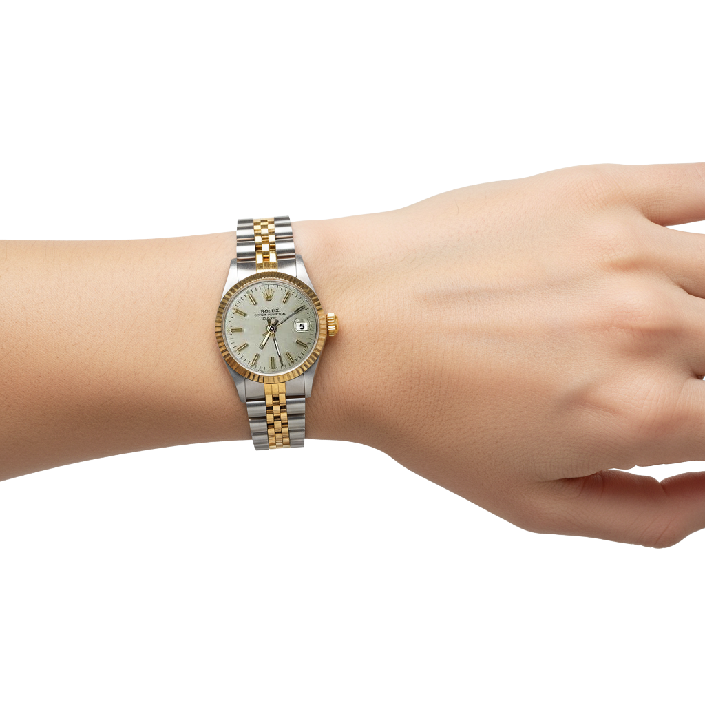 Cadran bâton blanc lunette cannelée Date dames montre bracelet jubilé P2