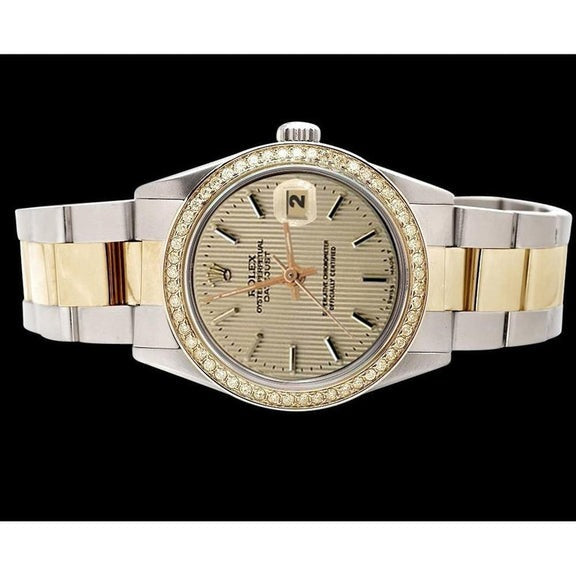 Cadran à bâton de tapisserie Date Just Watch Rolex Bracelet Oyster en acier inoxydable et or RÉGLAGE RAPIDE