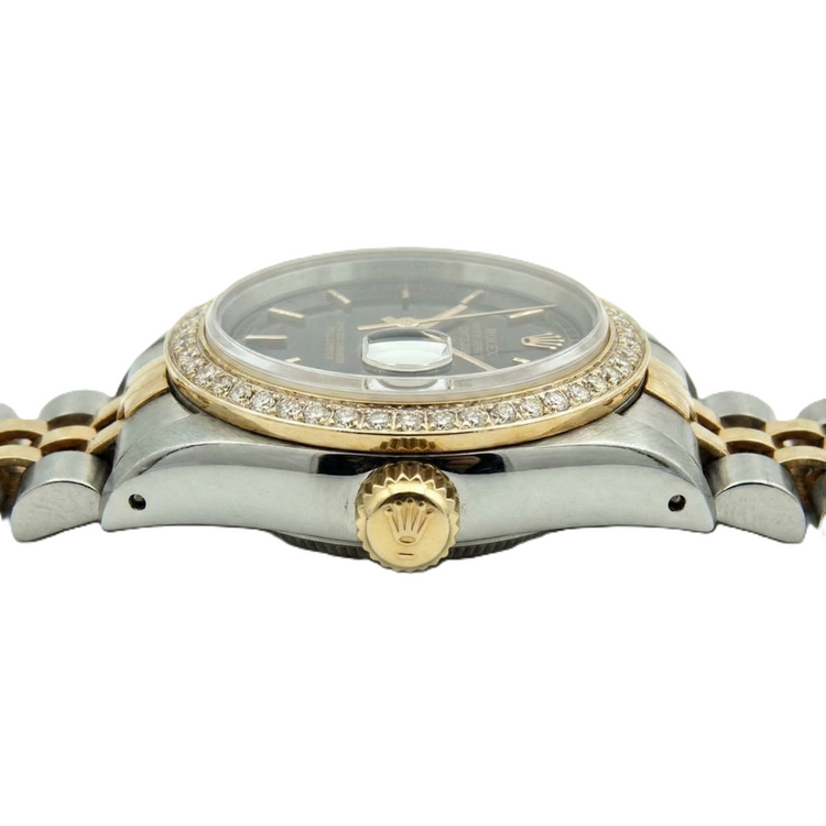Cadran bâton noir Datejust Femme Montre Rolex Bicolore Jubilé