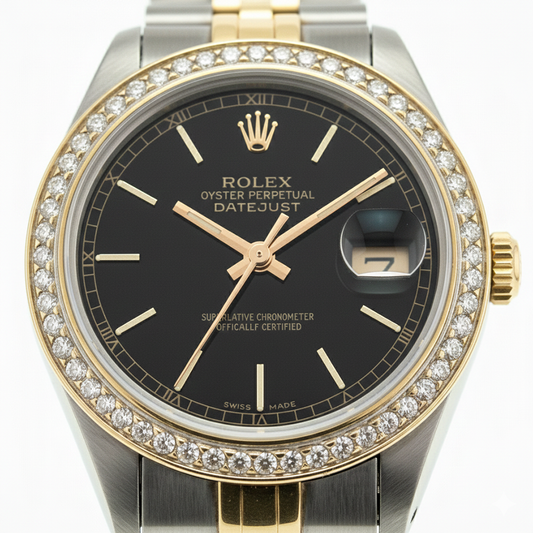 Cadran bâton noir Datejust Femme Montre Rolex Bicolore Jubilé