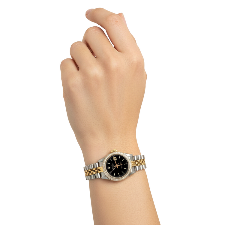 Cadran bâton noir Datejust Femme Montre Rolex Bicolore Jubilé P2