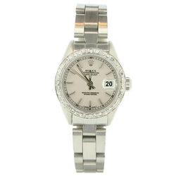 Cadran bâton argenté, lunette en diamant, Regarder pour femme, bracelet Rolex Date