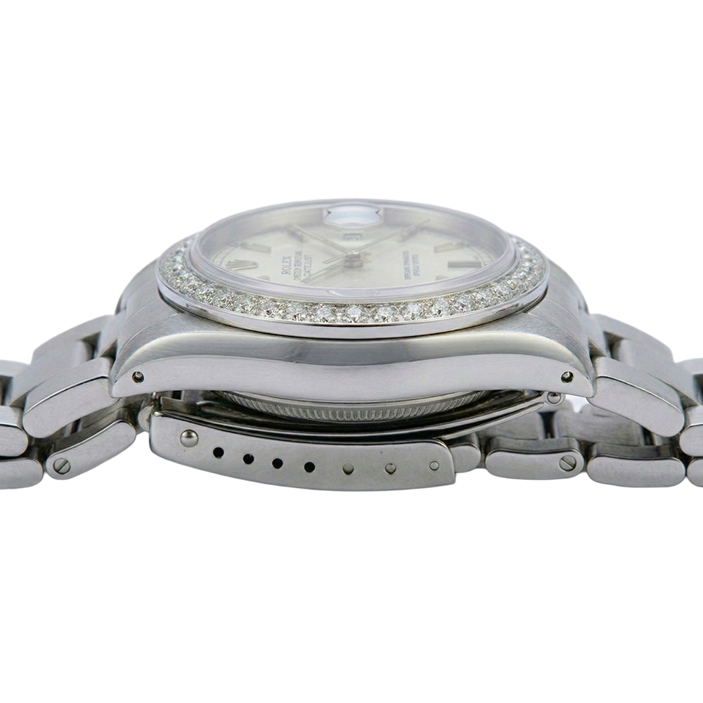 Cadran bâton argenté, lunette en diamant, Regarder pour femme, bracelet Rolex Date