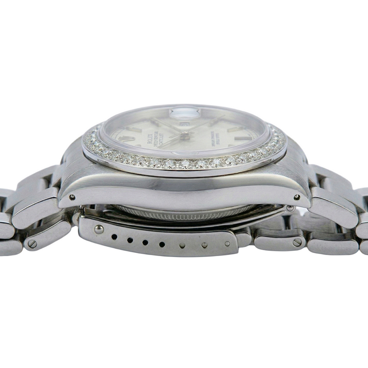 Cadran bâton argenté, lunette en diamant, Regarder pour femme, bracelet Rolex Date