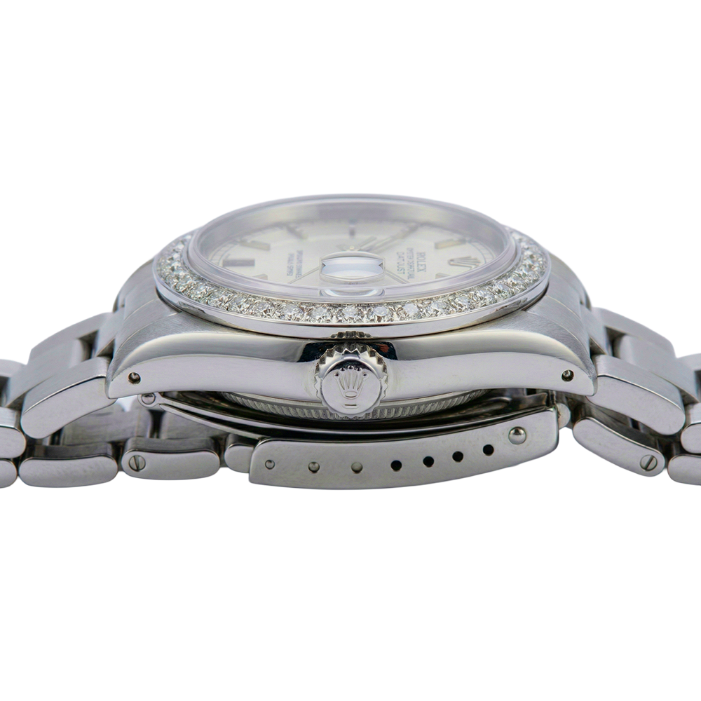 Cadran bâton argenté, lunette en diamant, Regarder pour femme, bracelet Rolex Date