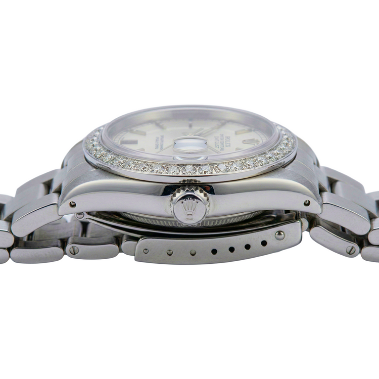 Cadran bâton argenté, lunette en diamant, Regarder pour femme, bracelet Rolex Date