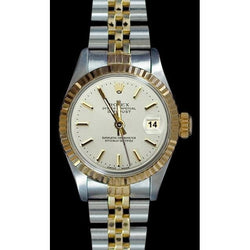 Cadran bâton blanc Datejust Rolex Regarder femme acier inoxydable & or Rolex