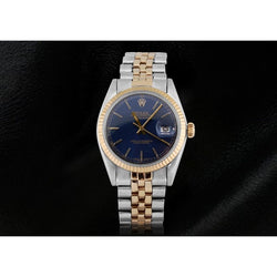 Cadran bâton bleu lunette cannelée Rolex Datejust gent montre deux tons réglage rapide