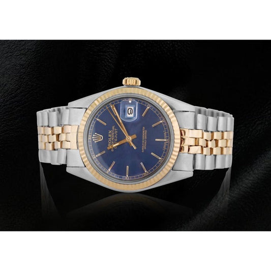 Cadran bâton bleu lunette cannelée Rolex Datejust