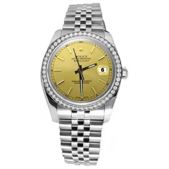 Cadran bâton de champagne lunette en diamant acier inoxydable Montre Jubilé Rolex
