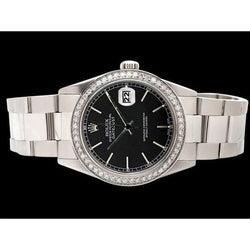 Cadran bâton noir Montre Rolex Datejust acier inoxydable lunette diamant réglage rapide