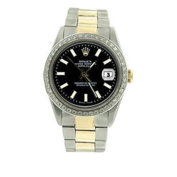 Cadran bâton noir acier inoxydable et or Regarder huître Rolex Datejust pour hommes, réglage rapide