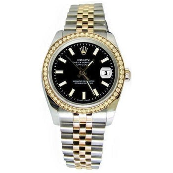 Cadran bâton noir deux tons Rolex Datejust Regarder Homme dame Rolex 