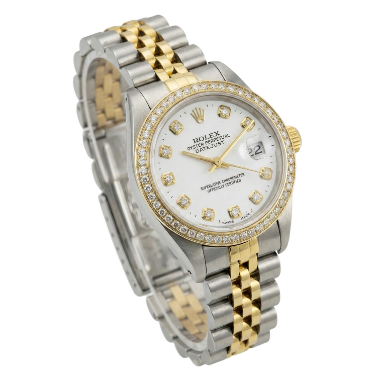 Cadran blanc lunette jubilé acier inoxydable & or Rolex Datejust dame montre