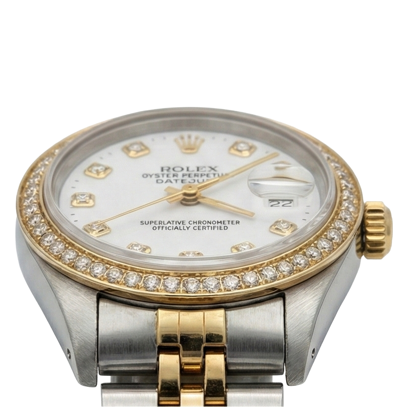 Cadran blanc lunette jubilé acier inoxydable & or Rolex Datejust dame montre