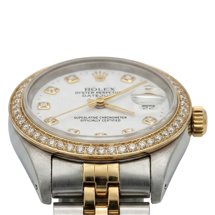 Cadran blanc lunette jubilé acier inoxydable & or Rolex Datejust dame montre