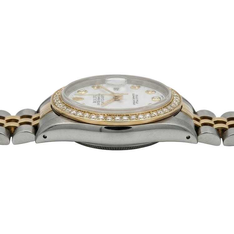 Cadran blanc lunette jubilé acier inoxydable & or Rolex Datejust dame montre
