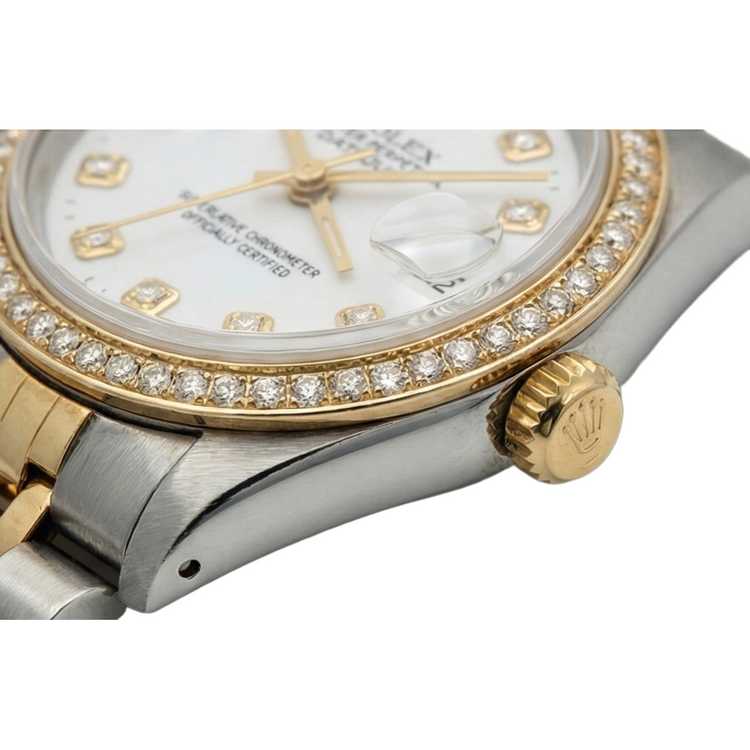 Cadran blanc lunette jubilé acier inoxydable & or Rolex Datejust dame montre