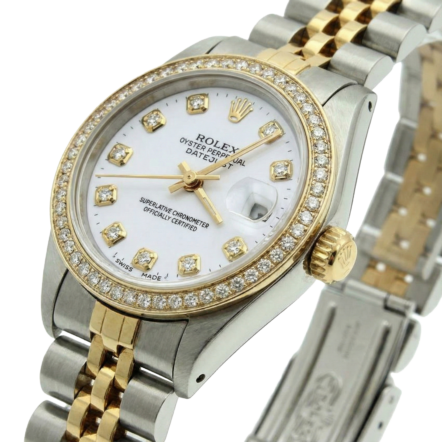 Cadran blanc lunette jubilé acier inoxydable & or Rolex Datejust dame montre