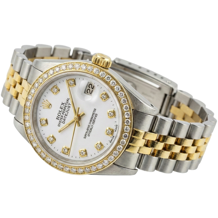 Cadran blanc lunette jubilé acier inoxydable & or Rolex Datejust dame montre