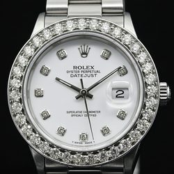 Cadran blanc personnalisé diamant grande lunette Rolex Datejust montre en acier inoxydable