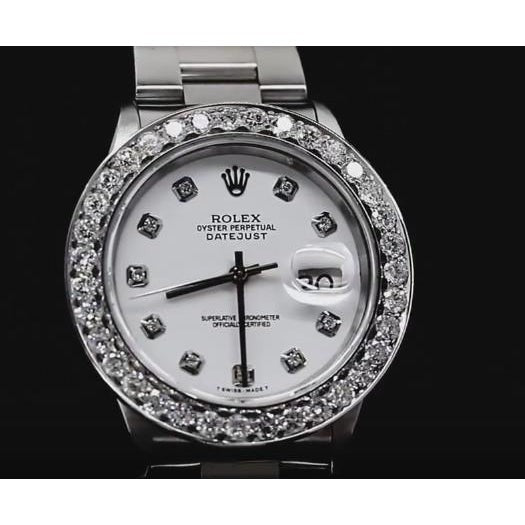 Cadran blanc personnalisé diamant grande lunette Rolex Datejust montre en acier inoxydable2
